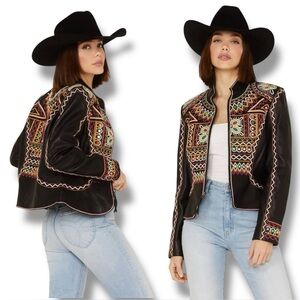 NEW Double D Ranch Embroidered Leather Jacket "Festivals of Color" Large Black